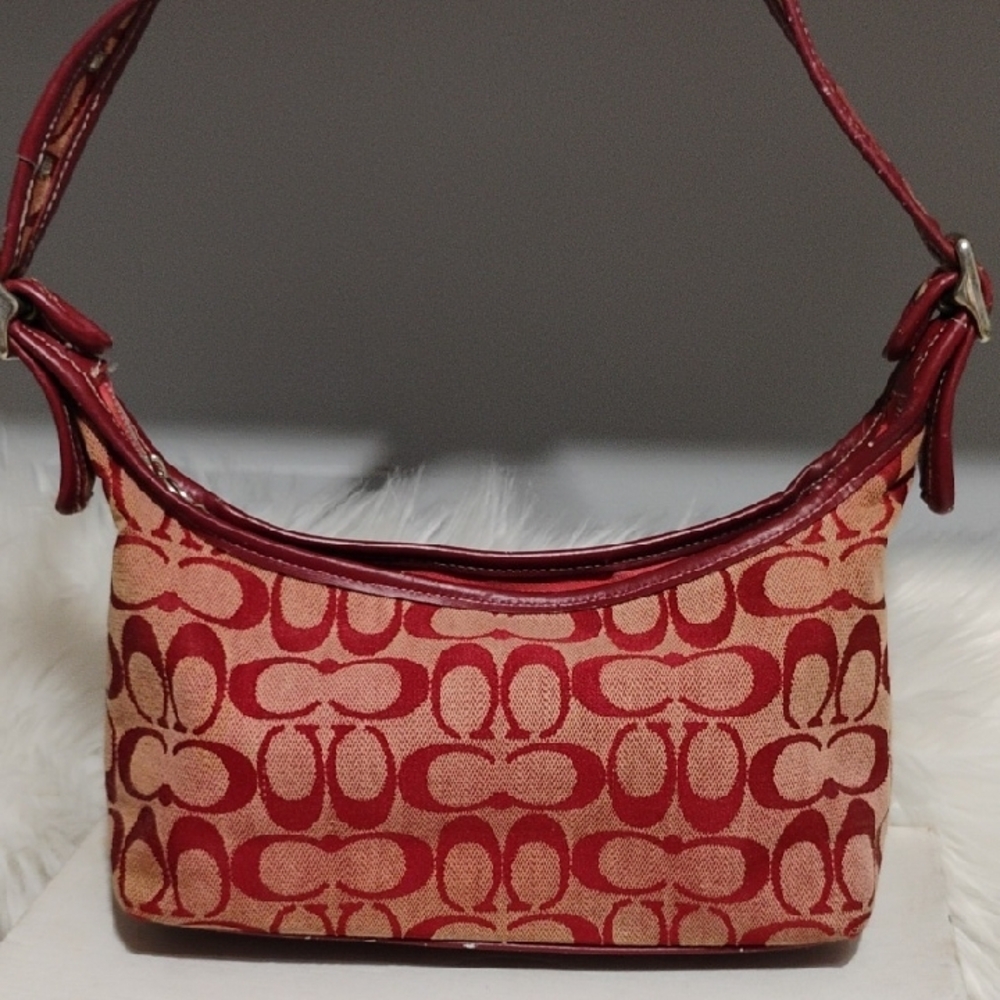 ON HOLD! SALE! RARE! Coach Vintage Signature Red/Tan Shoulder Bag Made In USA - Picture 5 of 12